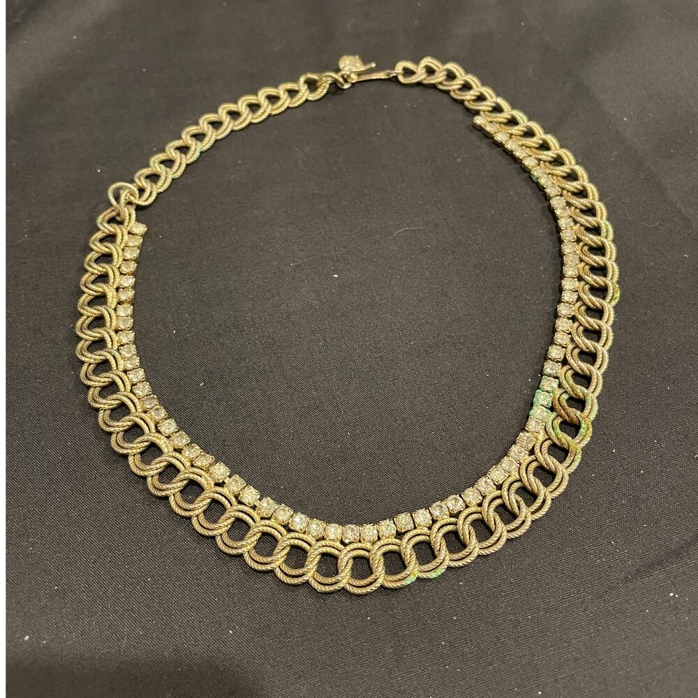 Vintage Hope Chest Demi Parure Gold and Rhinestone Necklace